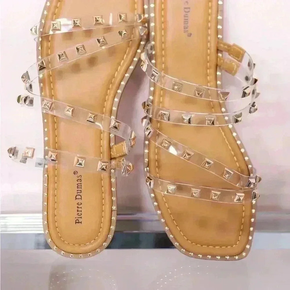 Just Kickin' It Tan/Clear/Rose Gold Studded Sandals - SHO2532TN - Picture 2 of 14